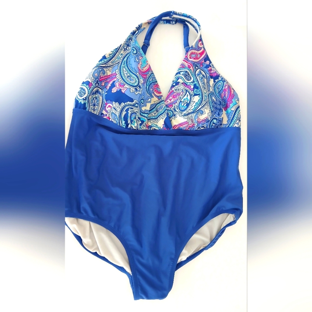 Catalina Blue Paisley Womens Plus Swimsuit Size 3x